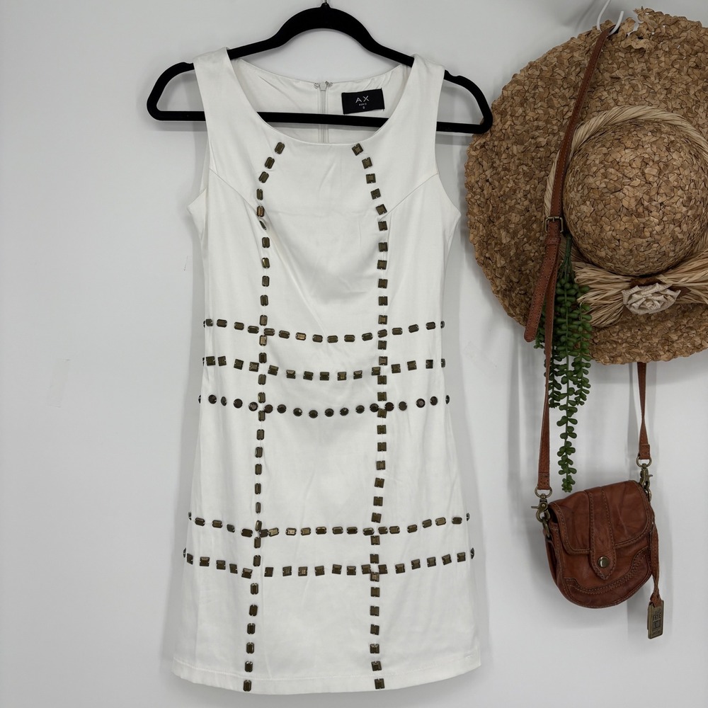 AX Paris White Sleeveless Mini Dress with Studded Embellishments Round Neck XS‎